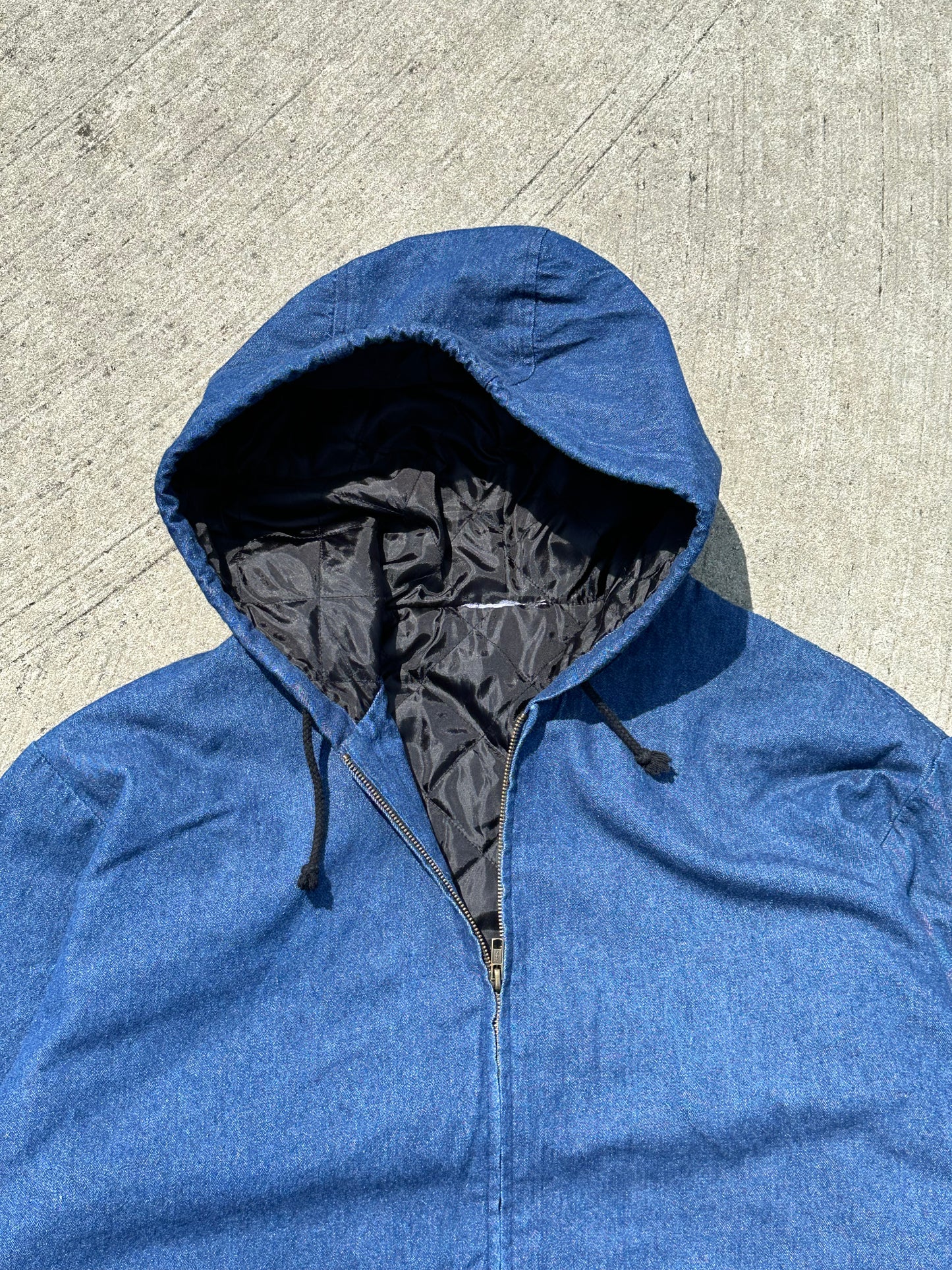 KING SIZE BRAND QUILTED DENIM FULL-ZIP HOODIE — 3XL